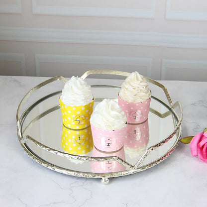 European-style Round Light Luxury Luxury Alloy Fruit Tray Tray Alloy Mirror Storage Tray High-end Cake Tray Household Supplies