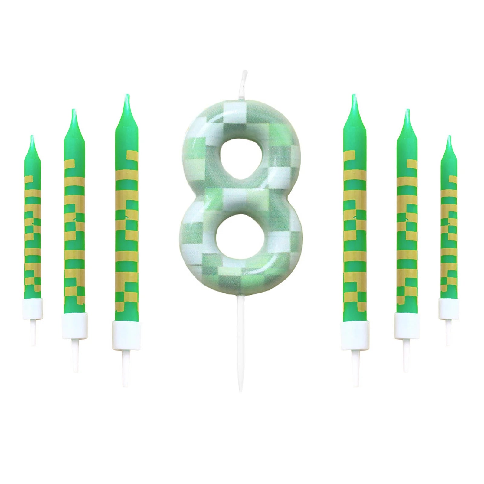 7 Pieces Digital Cake Candle Decoration Minecraft Theme Green, Wishing Candle Kids Birthday Party, Digital Cake Candle Decoratio