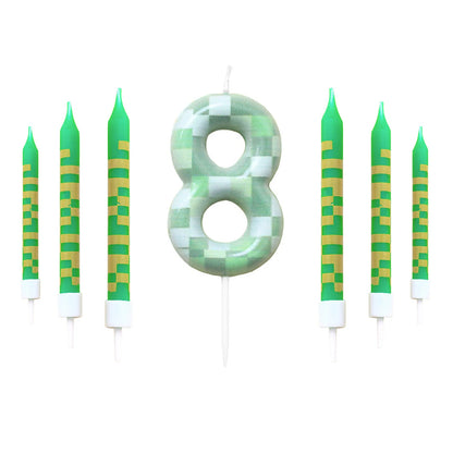 7 Pieces Digital Cake Candle Decoration Minecraft Theme Green, Wishing Candle Kids Birthday Party, Digital Cake Candle Decoratio