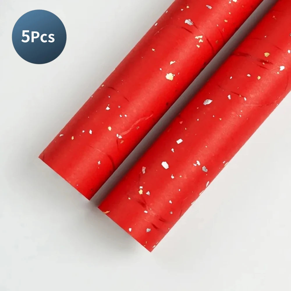 Korean Floral Wrapping Paper Set – 5 Sheets in 6 Colors with Gold/Silver Sparkle Accents