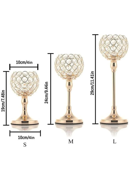 Gold Crystal Candle Holder – 1pc Tealight Candlestick Centerpiece in 3 Sizes