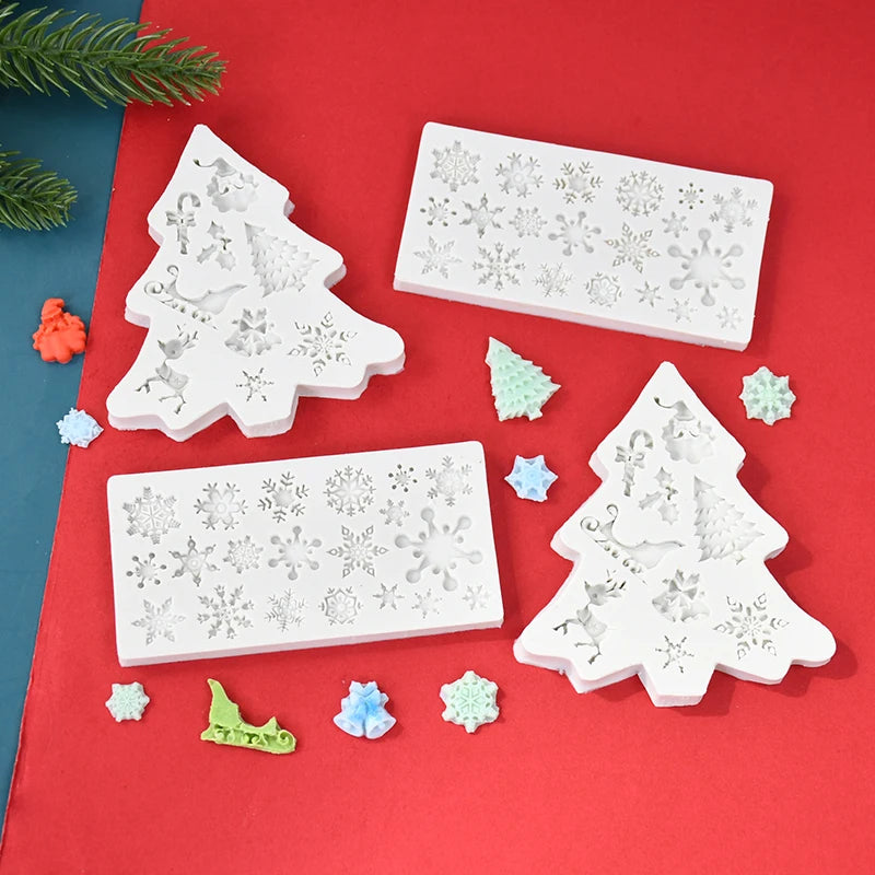Chrsitmas Decor Silicone Molds Snowflake Xmas Tree Shape Cake Mold Baking Tool Candy Chocolate Biscuits Mould Ornament Supplies