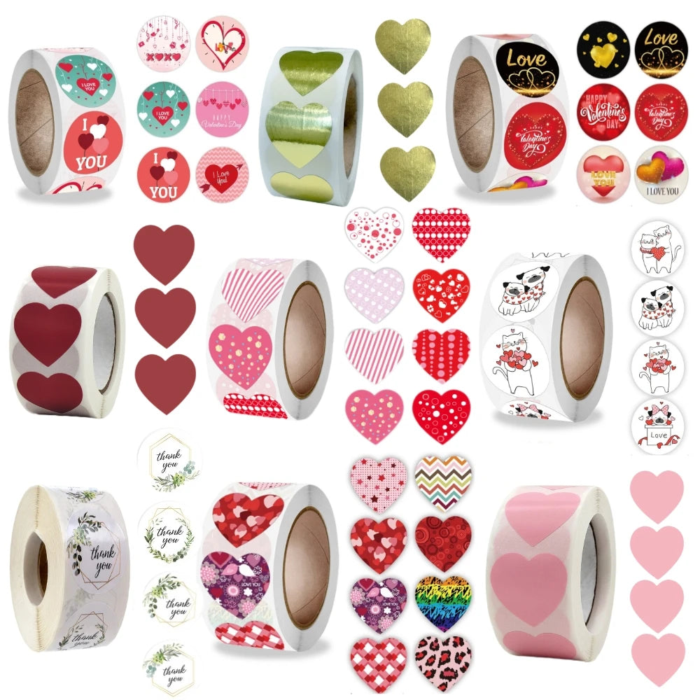 500pcs Valentine’s Day Heart Stickers – Thank You Seal Labels for Candy Bags, Gifts & Scrapbooking