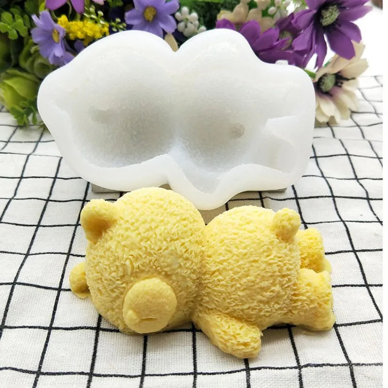 3D Cute Sleeping Bear Silicone Mold Baby Birthday Cake Decorating Tools Animal Fondant Candy Polymer Chocolate Gumpaste Moulds