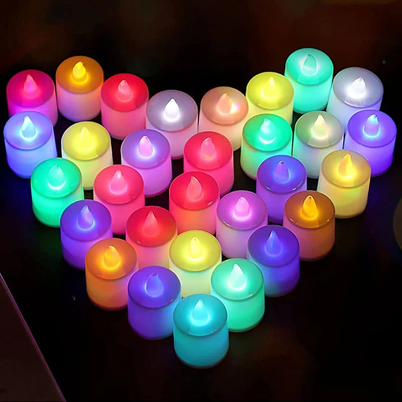 12-1Pcs Colorful LED Candles Battery Operated Flameless Tealight Fake Candles Lamp Wedding Birthday Party Home Decoration Lights