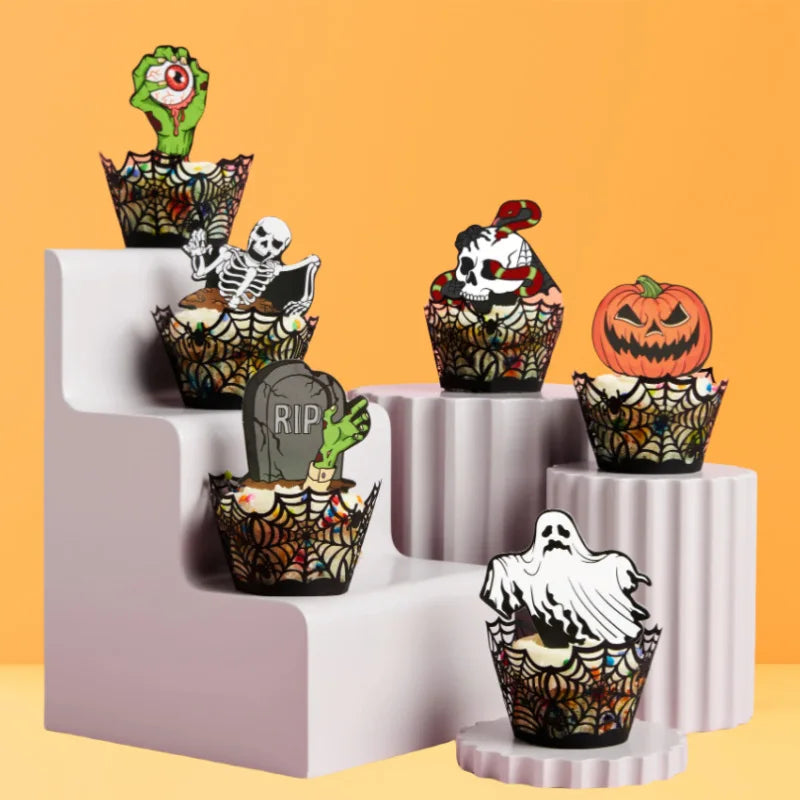 Halloween Cake Topper Decoration Witch Ghost Witch Ghost Pumpkin Spider Cupcake Top Dessert Baking Products Supplies