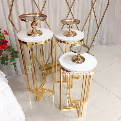 Factory customized wedding decoration booth iron electroplating gold cake table side table wedding supplies