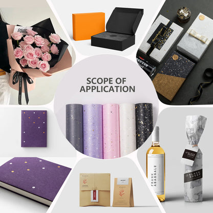 Korean Floral Wrapping Paper Set – 5 Sheets in 6 Colors with Gold/Silver Sparkle Accents