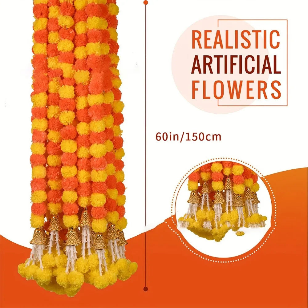 Marigold Flower Garlands 1.5m Artificial Flower Garland Indian DécorPooja Diwali Fiesta Day of The Dead Christmas Events Decor