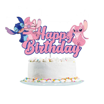 Pink Lilo &amp;Stitch Cake Topper Girls Cartoon Happy Birthday Cake Decor Party Supplies for Kids Birthday Baby Shower Decoration