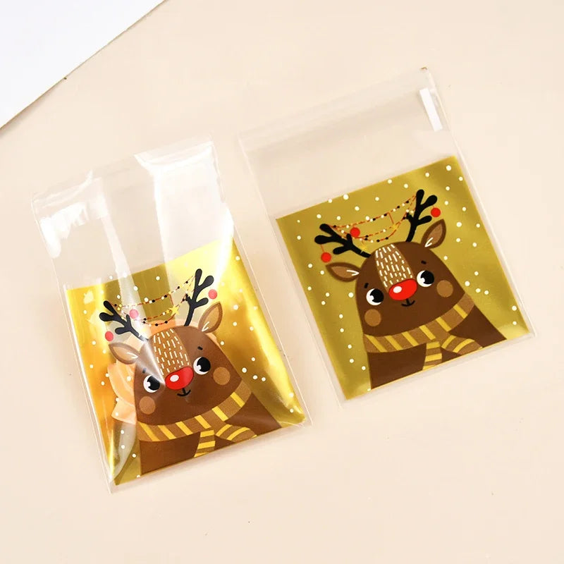 Christmas Candy Bag, Santa Claus/snowman/deer, Plastic Self-adhesive Self Sealing Bag, Suitable for Food Baking Products,100pcs