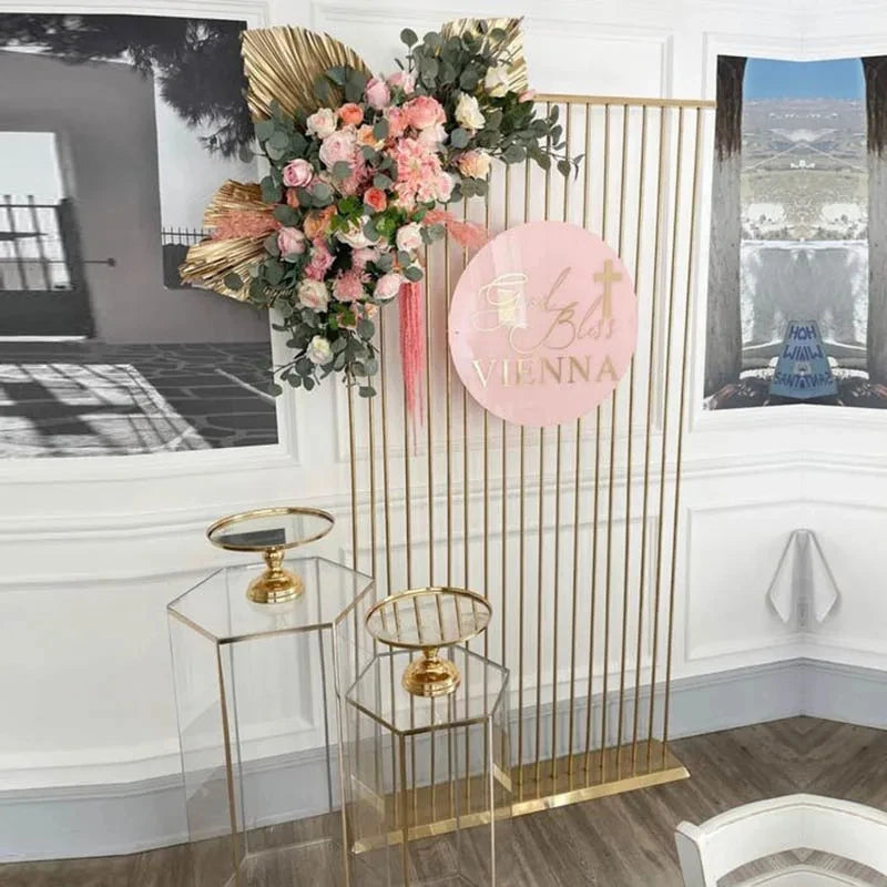 Iron Square Screen Gilded Flower Stand, Wedding Arch Props, Backdrop, Geometric Shelf, Cake Pillar, Birthday Party Supplies, 2m