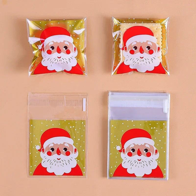 Christmas Candy Bag, Santa Claus/snowman/deer, Plastic Self-adhesive Self Sealing Bag, Suitable for Food Baking Products,100pcs