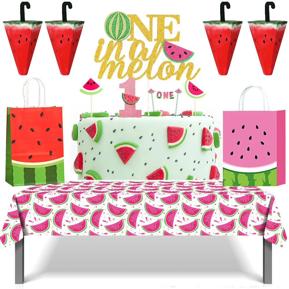 One in a Melon Cupcake Topper Baby Kids 1st Birthday Party Cake Decor Watermelon Themed Party Supplies Baby Shower Girl Birthday
