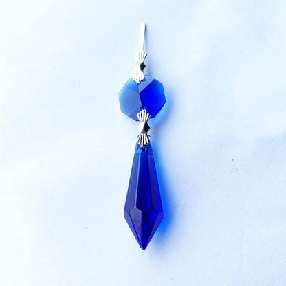 100PCS Blue GLASS ICICLE 63mm CRYSTAL PRISMS PENDANT SILVER BOW TIES For BIRTHDAY WEDDING Party  CAKE TOPPER,EVEN PARTY SUPPLY