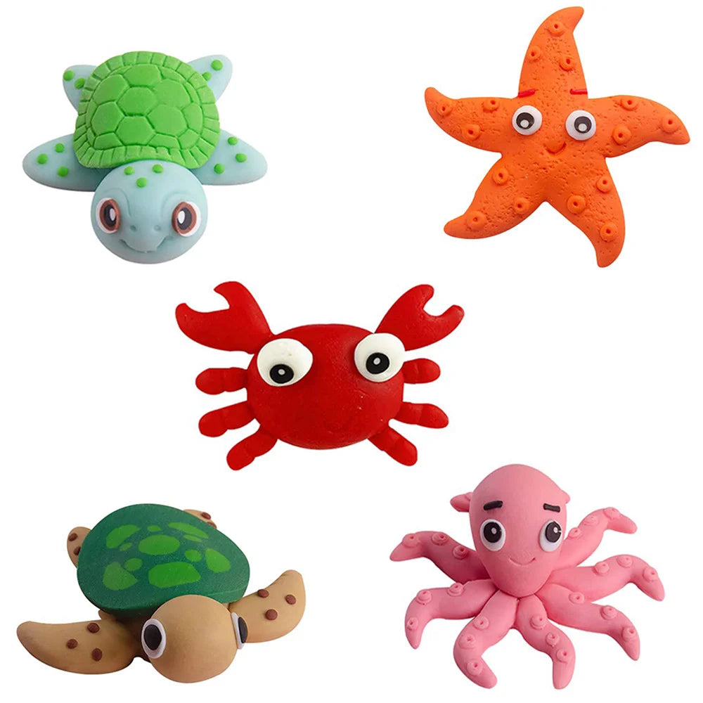 Mermaid Under The Sea Birthday Party Cake Decorations Handmade Turtle Octopus starfish crab Ocean Animals Cake Toppers Supplies