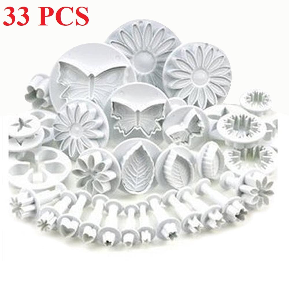 33-99Pcs Fondant Cake Mold Cutter Cookie Cake Plunger Plastic Mold Craft DIY 3D Sugarcraft Kitchen Accessories Cake Decor Tools