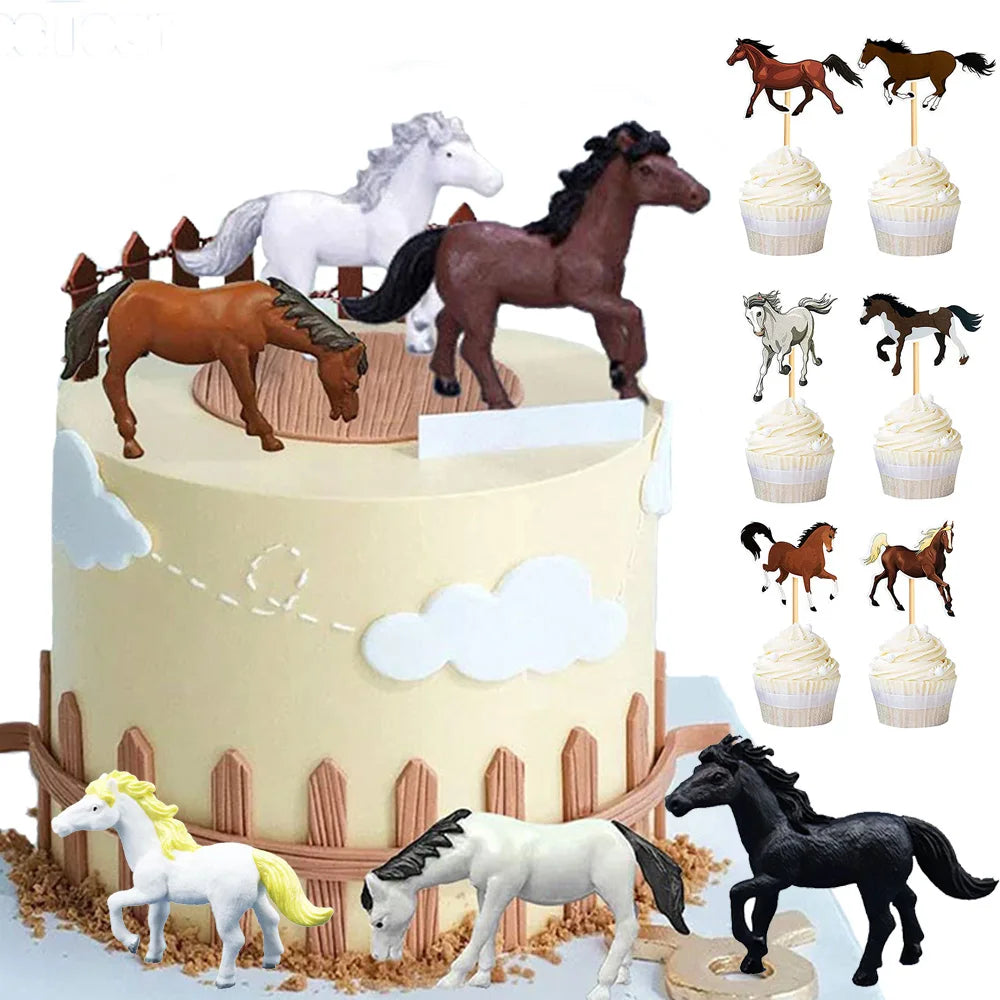 Horse Cake Decoration Plastic Horse Realistic Toy Pony Figures Walking Animal Mini Barn Toys Kids Cowboy Birthday Party Supplie