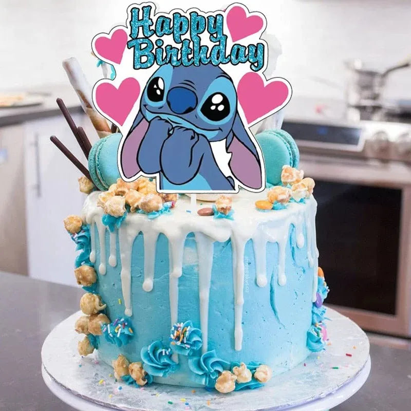 Lilo &amp; Stitch Blue Glitter Cake Toppers Kids Favor Pink Angel Party Cake Topper Cupcake Topper for Kid Birthday Decor Baby Showe