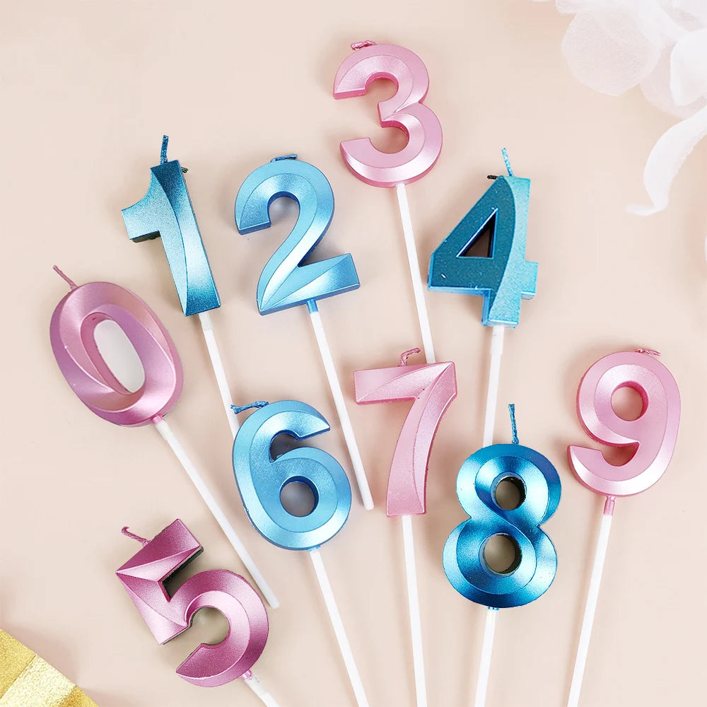 Creative Number Birthday Candles – Blue & Pink Opera House Style Cake Decorations for Parties