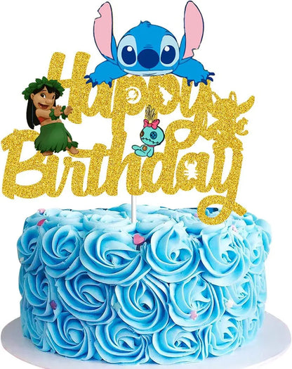 Disney Lilo&amp;Stitch Glitter Paper Cake Topper Hanppy Birthday Cake Decorations For Kild Birthday Baby Shower Party Decor Supplies