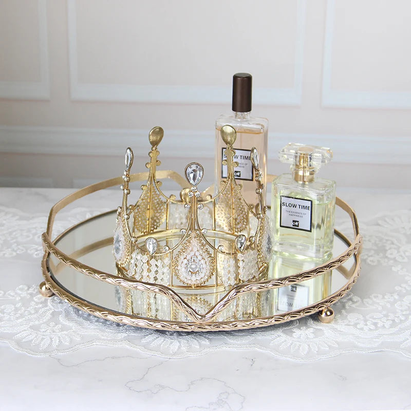 European-style Round Light Luxury Luxury Alloy Fruit Tray Tray Alloy Mirror Storage Tray High-end Cake Tray Household Supplies