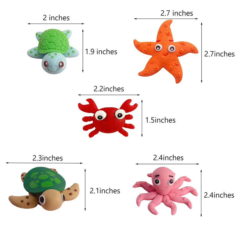 Mermaid Under The Sea Birthday Party Cake Decorations Handmade Turtle Octopus starfish crab Ocean Animals Cake Toppers Supplies