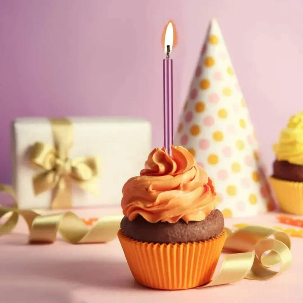 24 PiecesBirthday Candles in Rose Gold Holders Top Birthday Cake Candles Long Slim Cupcake Candles for Wedding Party Decoration