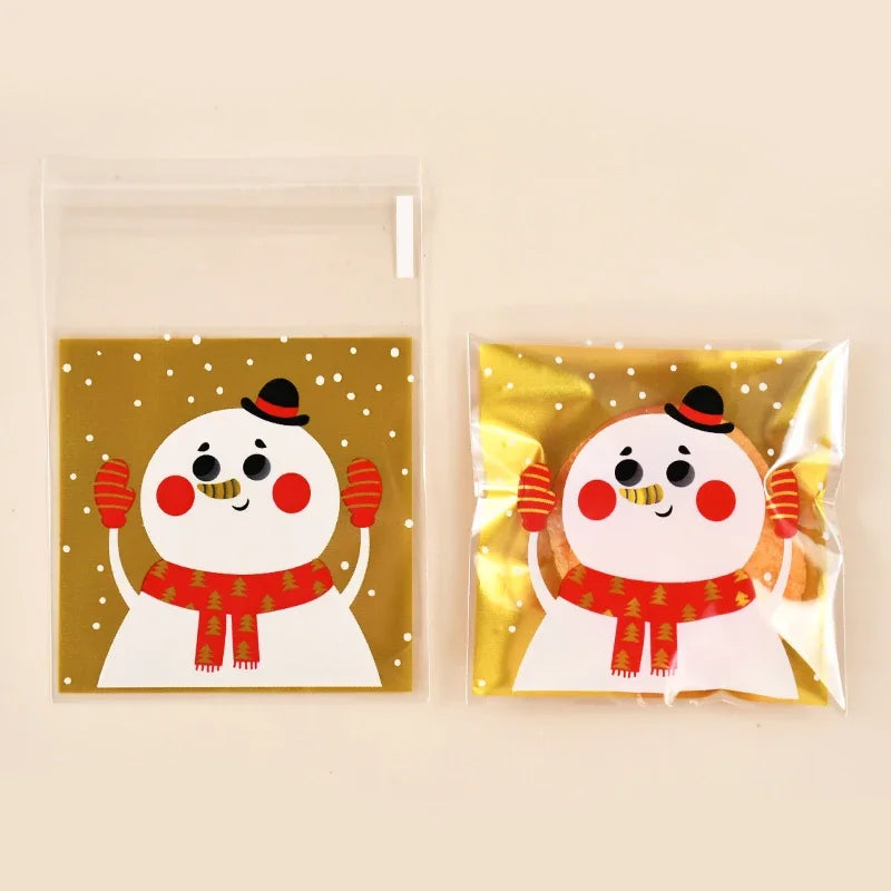 Christmas Candy Bag, Santa Claus/snowman/deer, Plastic Self-adhesive Self Sealing Bag, Suitable for Food Baking Products,100pcs