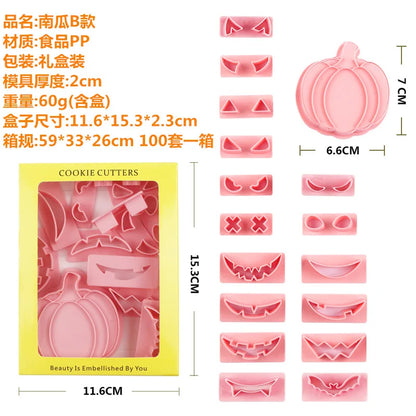 Halloween Cookie Mold Cartoon Pumpkin Head Baking Fondant Household 3D Stamp Hollow DIY Face Food Making Children Birthday Gifts