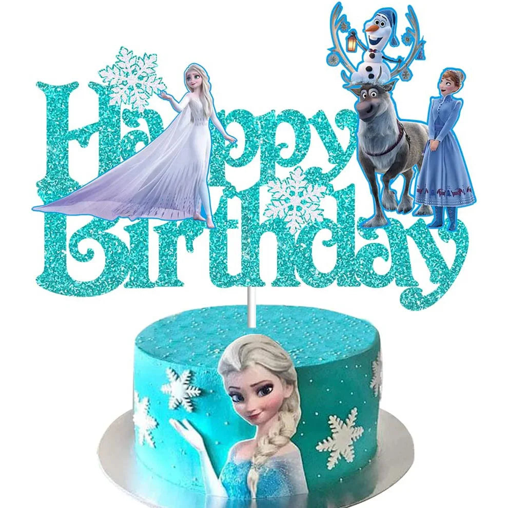 Frozen Sleeping Princess Happy Birthday Cake Topper Tangled Rapunzel Cake Decoration for Girls Baby Shower Winter Party Supplies