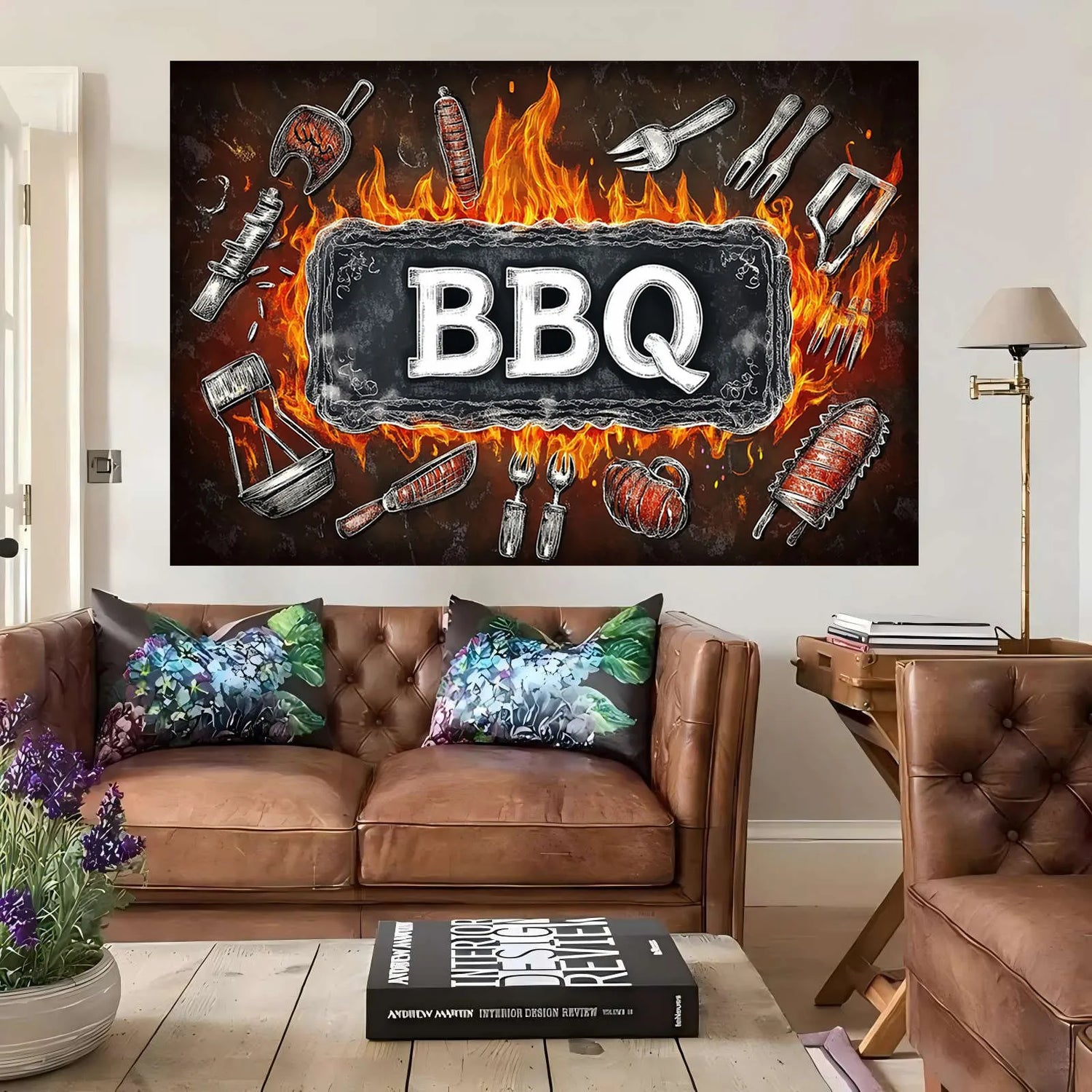 1 barbecue party banner background - polyester fabric, featuring bold barbecue letters and barbecue tool designs