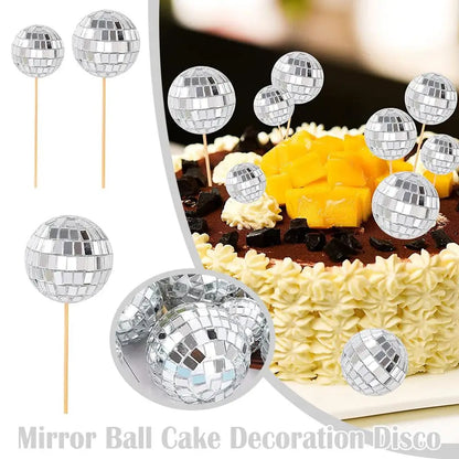 3/5/12pcs Mirror Ball Cake Decoration Disco Retro Dance Disco Silver Cake Supplies Club Golden Topper Birthday Party Y1r2