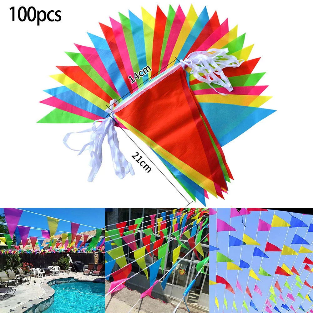 50M Multicolored Triangle Flags Bunting Party Banner Pennant Festival Outdoor Decor For Home Garden Wedding Shop Street Decor