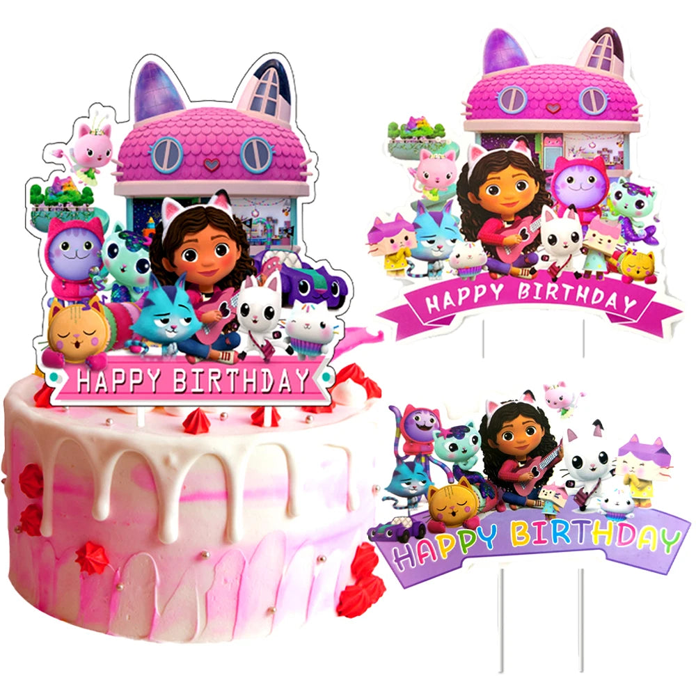 Gabby House Theme 1pcs/lot Cake Decoration Cake Card Topper Kids Girls Birthday Party Supplies Baby Shower Cupcake Picks