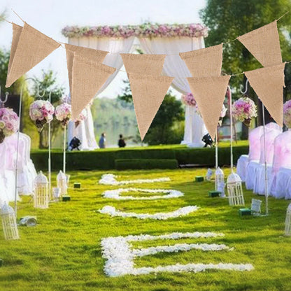 10M Burlap Flags Banner Triangle Bunting Flags Pennant Banner Brown Flags String Party Hanging Decor Supplies for Celebration