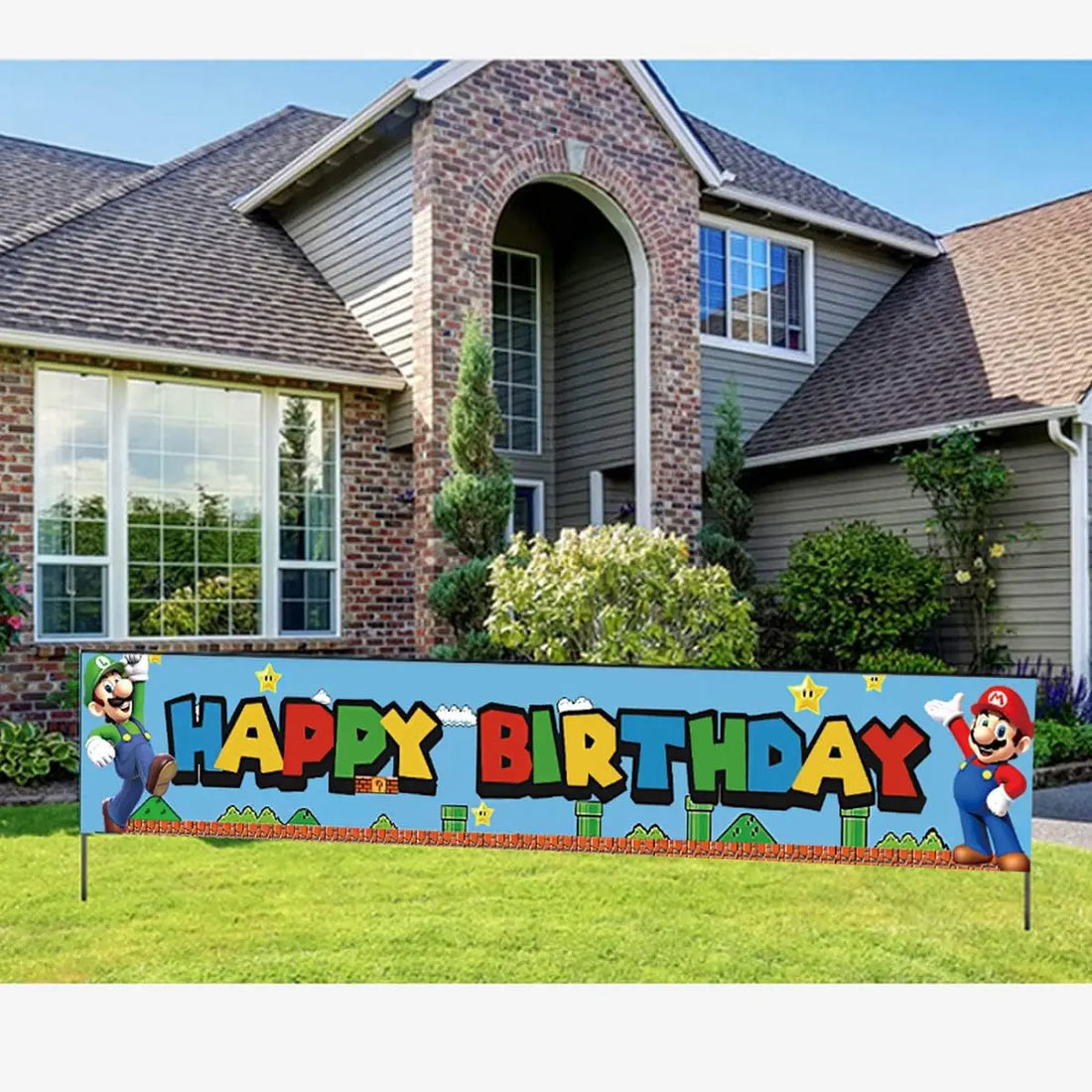 Super Birthday Party Banner | Outdoor and Indoor Garden Sign Banner | Perfect Video Game Theme Party Decoration