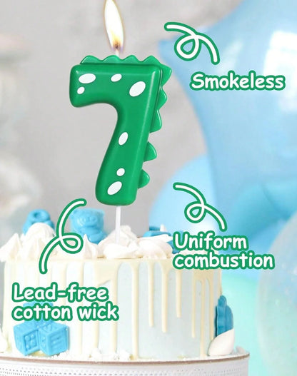 Dinosaur Birthday Candle,0-9 Green Number Candle for Dinosaur Theme Party Decoration, Number Candle for Cake Top