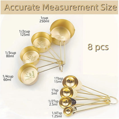Golden Measuring Cups and Spoons Set - Stylish, Durable, Perfect for Cooking, Baking, Ingredients