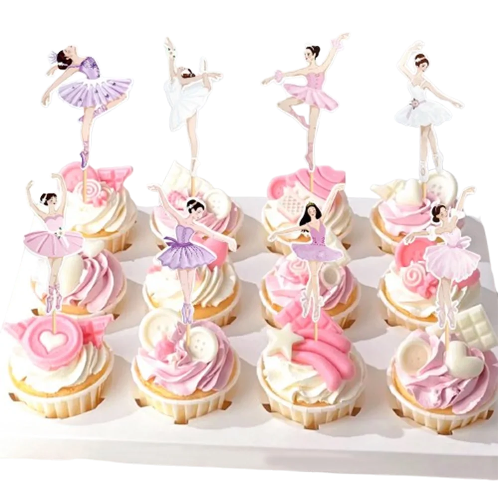 Ballet Cake Decoraitons Ballerina Cupcake Topper For Girl Happy Birthday Supplies Dancing Theme Party Decorations Cake Deors