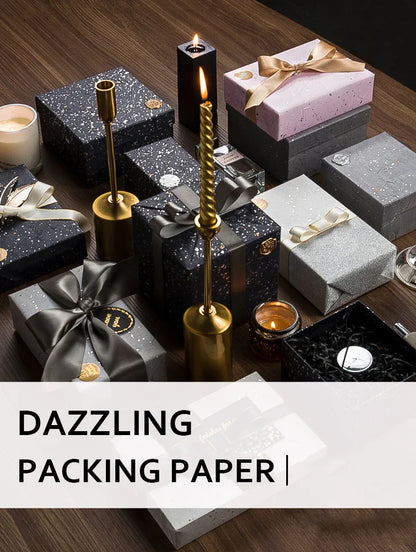 Korean Floral Wrapping Paper Set – 5 Sheets in 6 Colors with Gold/Silver Sparkle Accents