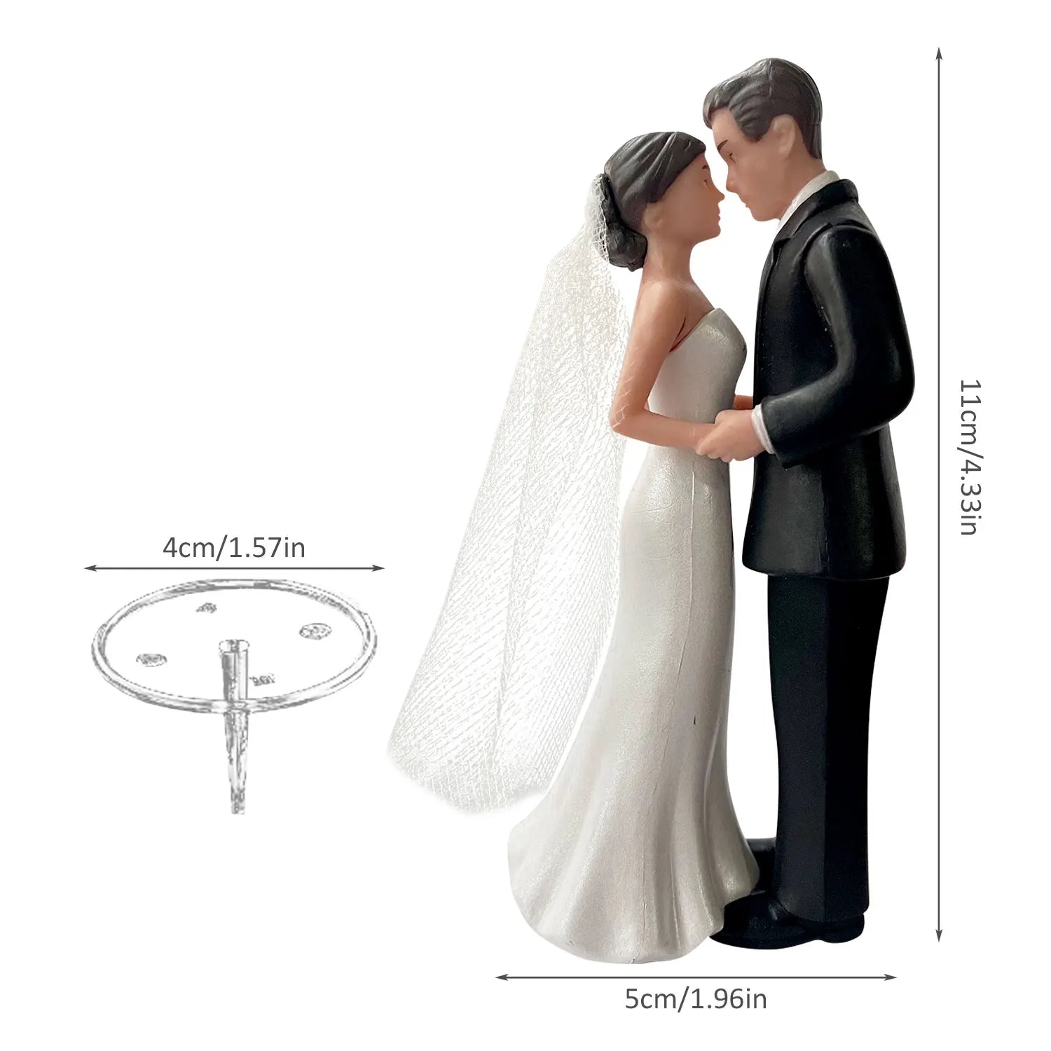 Elegant Bride &amp; Groom Wedding Cake Topper with Veil 4.3" - Anniversary, Bridal Shower, Engagement Party Decoration