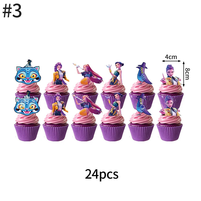 Demon Hunters Paper Cupcakes Topper Decor Birthday Cake Topper Set K-pop Anime Movie Demon Hunters Girls Party Cake Decoration