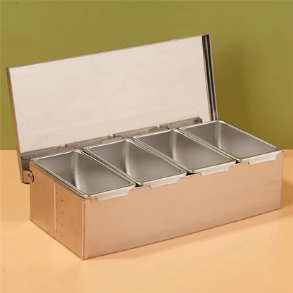 A29M-Section Seasoning Box Stainless Steel Ingredients Box Cheese Sauce Salt Sugar Box Spice Jar Baking Tool