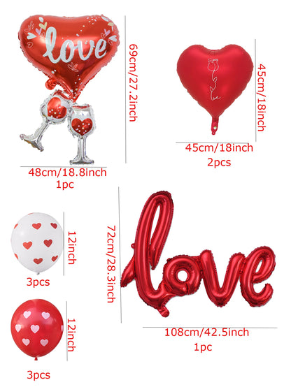 10pcs Red Connection Love Foil Balloons Set Heart Wine Glass Balloon Wedding Valentine&