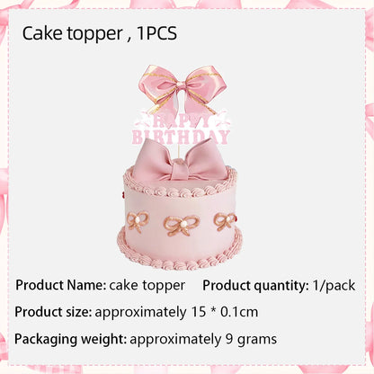 Pink Bow Cupcake Topper Pink Ballet Ribbon Bow Cake Decor Bow Themed Birthday Wedding Baby Shower Cake Topper Decor Supplies