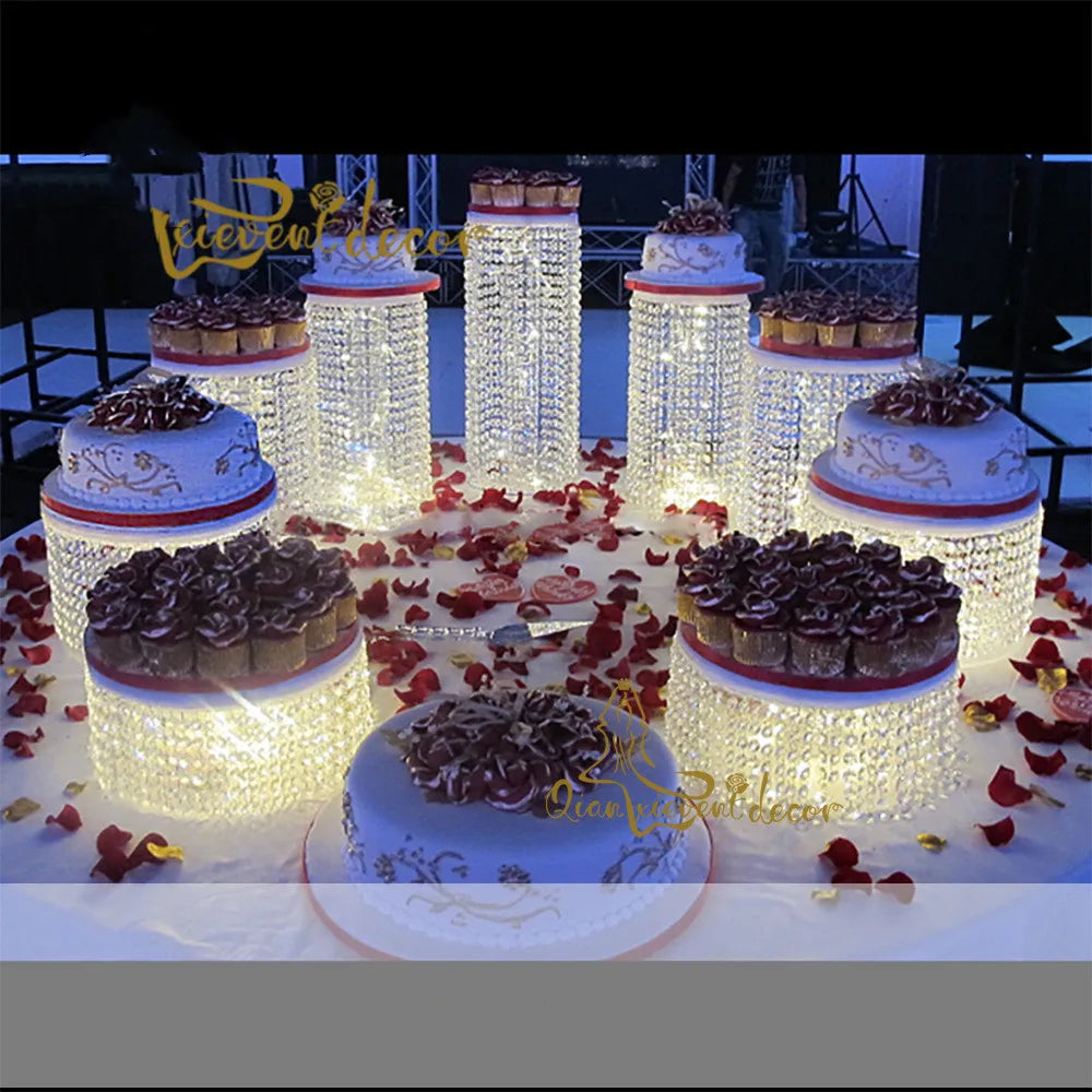 Sparkling Crystal clear garland chandelier wedding cake stand 9pcs/set birthday party supplies decorations for table centerpiece