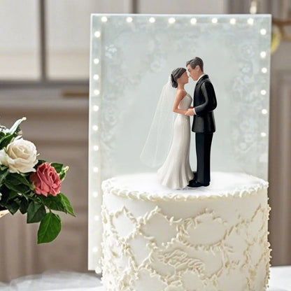 Elegant Bride &amp; Groom Wedding Cake Topper with Veil 4.3" - Anniversary, Bridal Shower, Engagement Party Decoration