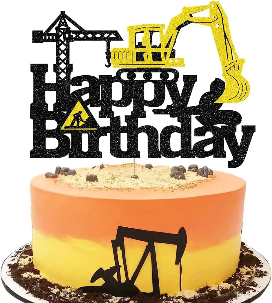 Construction Excavator 1 2 3 4th Happy Birthday Cake Topper Digging Machine Crane Baby Shower Kids Engineering  Party Supplies