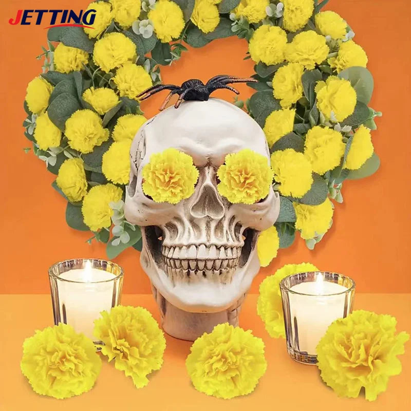 10Pcs Mexican Marigold Artificial Flowers For Day Of The Dead Diwali Home DIY Craft Party Halloween Dia De Los Muertos Decor